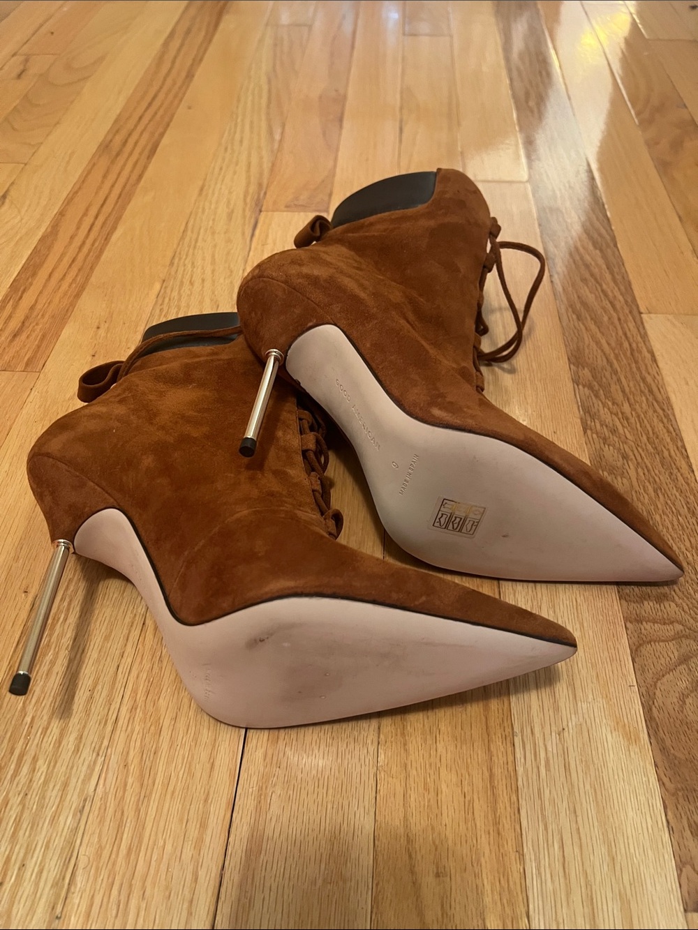 Good American Women's Brown Suede Pointed-Toe Lace-Up Ankle Boots - Picture 4 of 4